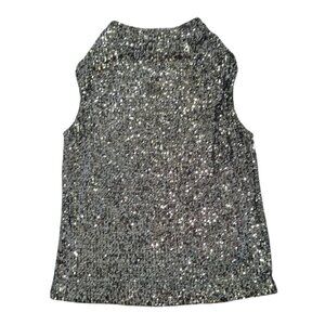 Cable & Gauge Silver Sequin Sleeveless Top M With Back Button Closure, NWT.